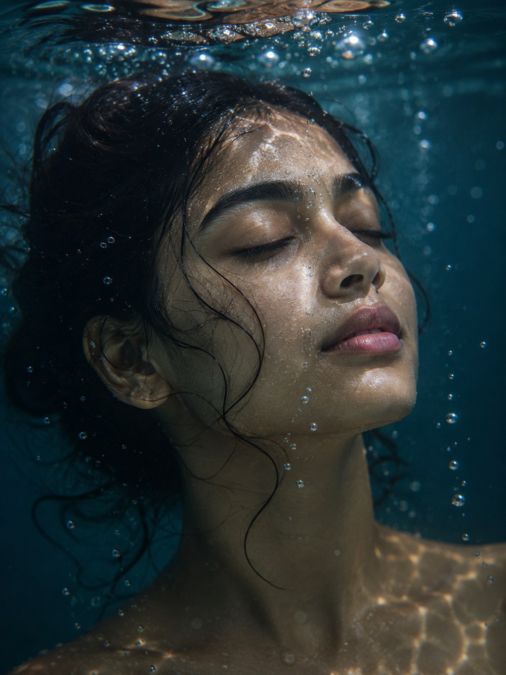 Skin submerged in clear water